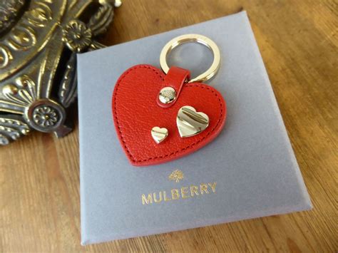 Mulberry Valentines Heart Key Ring In Bright Red Glossy Goat Leather Sold