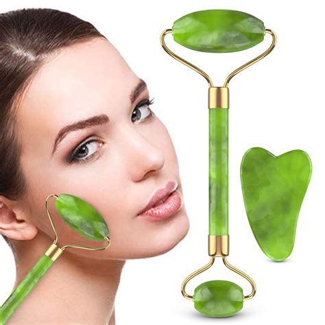 Buy Jade Roller And Gua Sha Set For Face Authentic Natural Jade