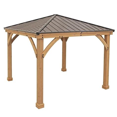 Yardistry Natural Cedar Stain Wood Square Gazebo With Aluminum Roof Exterior 992 Ft X 10 Ft