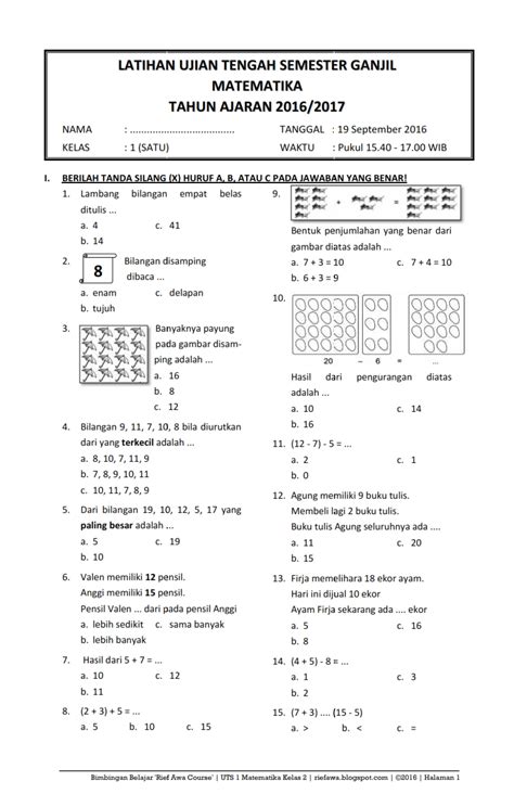 Latihan Soal Uas Matematika Kelas 2 Sd Semester 1 Terms Lasopajordan