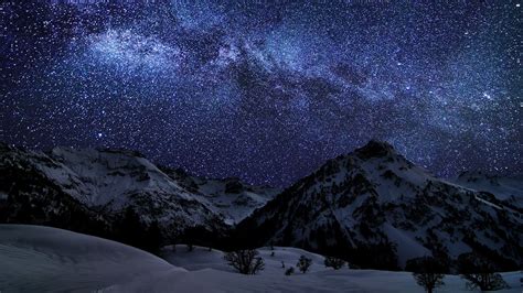 Wallpaper Landscape Mountains Night Nature Sky Snow Winter