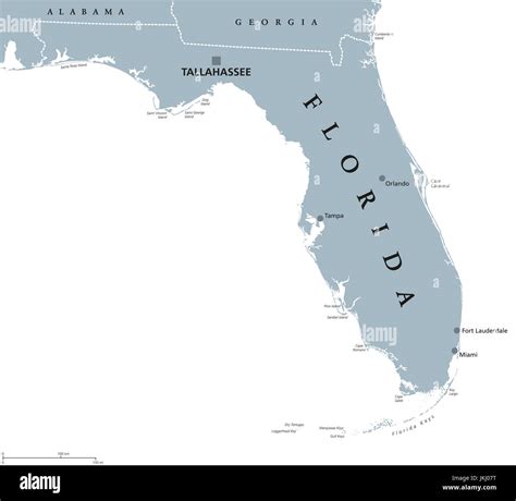 Florida Political Map With Capital Tallahassee State In The Southeastern Region Of The United