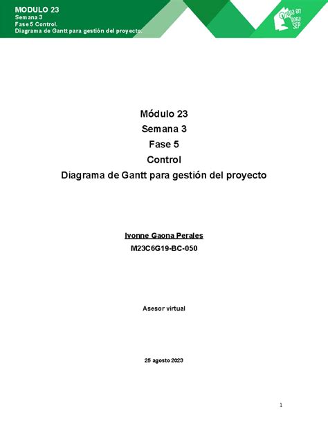 M23C6G19-BC - Diagrama de Gantt para Gestión de Proyectos Fase 5 - Studocu