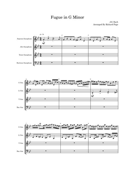 Fugue In G Minor Bwv 578 Arr Richard Page Sheet Music J S Bach