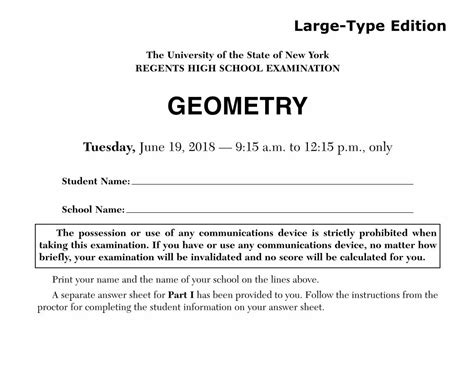 PDF June 2018 Geometry Regents Exam Large Type On The Set Of Axes