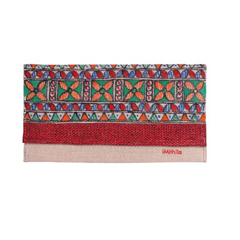 Imithila Madhubani Style Handpainted Jute Cotton Clutch For Women S And