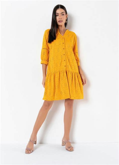 Vestido Gola Padre Amarelo Bonprix