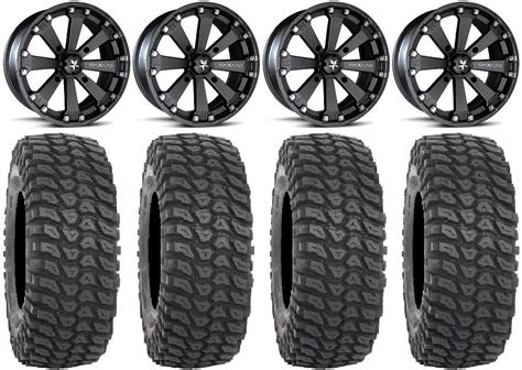 MSA Black Kore 14 UTV Wheels 28 XCR350 Tires Yamaha Viking Wolverine