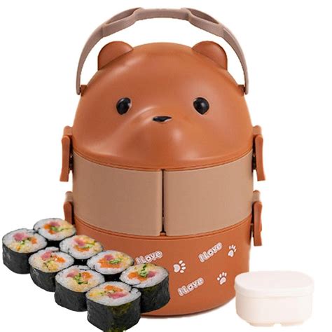 Tohuu Thermal Lunch Box For Hot Food Leak Proof Large Capacity Eyeglass Bear Bento Box Double