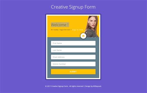 Creative Signup Form A Flat Responsive Widget Template