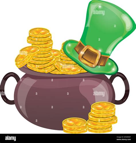 Gold Coins And St Patrick Hat Inside Cauldron Stock Vector Image And Art