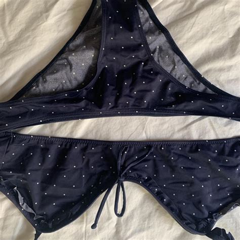 Reformation Bikini Navy With White Polka Dots Depop