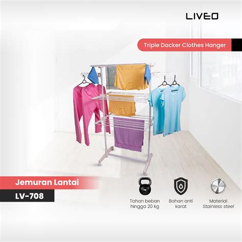 Jual Jemuran Lipat Lantai Baju Liveo LV 708 Liveo Triple Decker