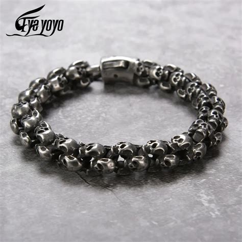 Eyeyoyo Pulsera De Calavera Punk Para Hombre Brazalete De Acero