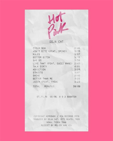 Album Receipts On Instagram Hot Pink By Doja Cat Dojacat