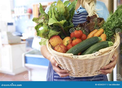 Close Up Of Fresh Produce In Basket At Farm Shop Stock Image Image Of