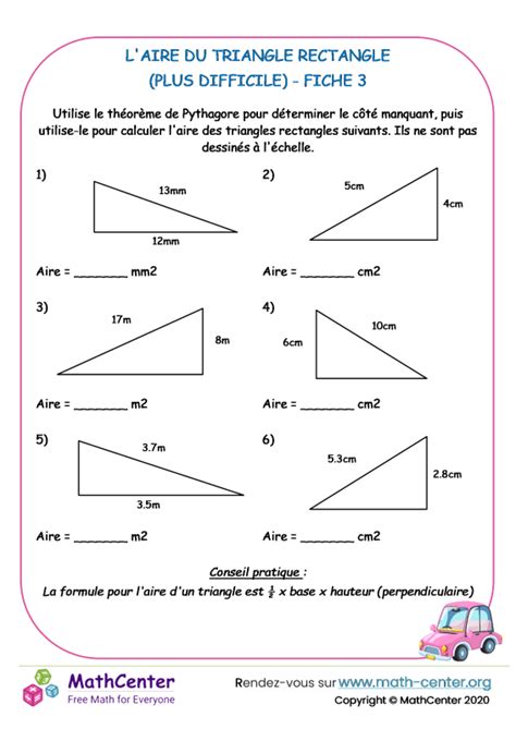 CM2 Fiches De Travail Aire Du Triangle Math Center