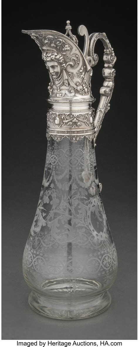 Bid Now A German Silver Plated And Acid Etched Glass Claret Jug Marks Wmf B I O 15 13