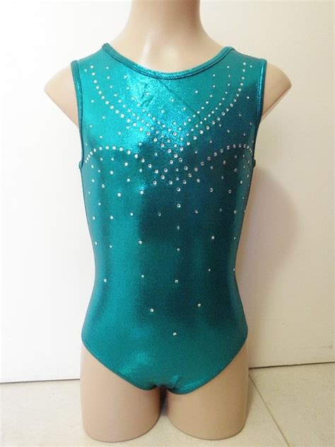 Teal Green Glitz Shiny Foiled Lycra With Rhinestones Gymnastics Dance