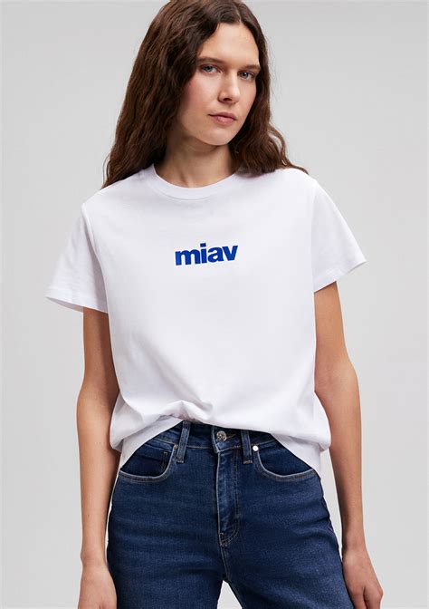 Miav Baskılı Beyaz Tişört Mavi