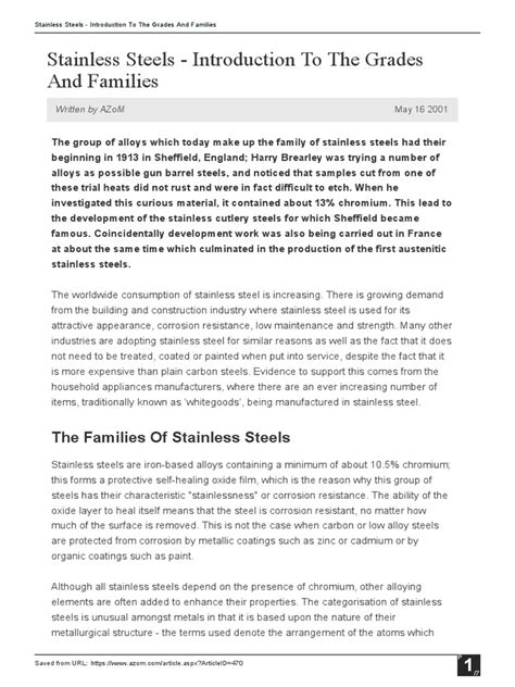 Stainless Steels Introduction To The Grades And Families Download