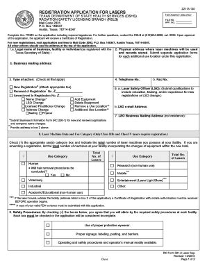 Fillable Online Dshs State Tx Registration Application For Lasers