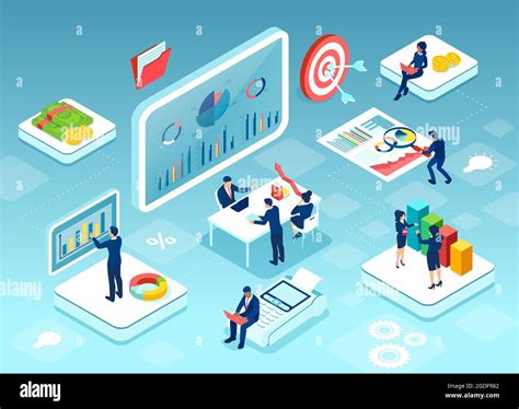 Isometric Vector Of Business People Interacting With Financial Charts