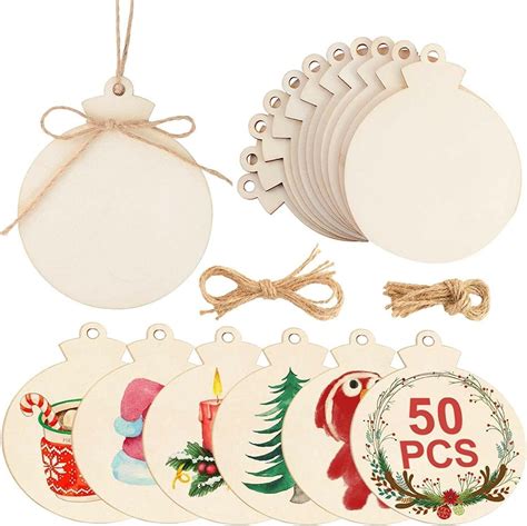 50pcs Round Christmas Wooden Ornaments For Crafts 4 Unfinished Wood