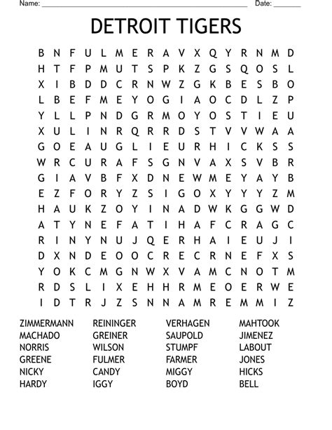 Detroit Tigers Word Search Wordmint