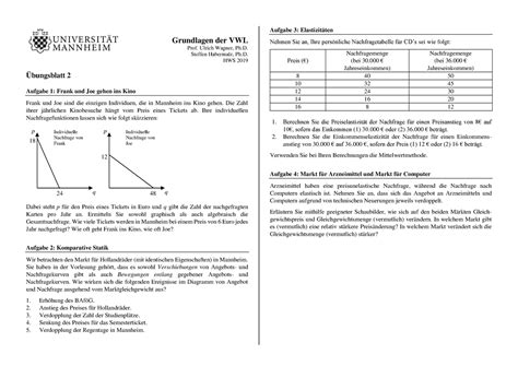 Uebungsblatt Vwl Grundlagen Der Vwl Prof Ulrich Wagner Ph