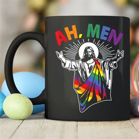 Ah Men Funny Lgbt Gay Pride Jesus Rainbow Flag Christian Ceramic Mug