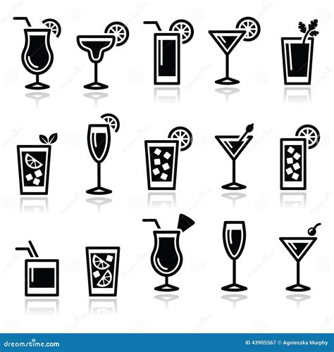 Cocktails Drinks Glasses Vector Icons Set Stock Vector Image 43905567