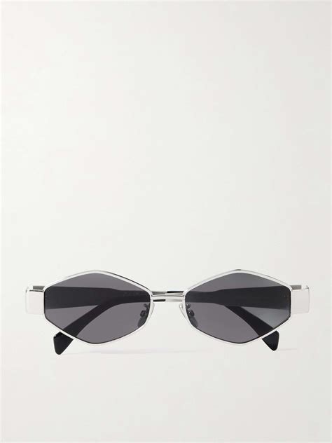 Celine Eyewear Triomphe Hexagon Frame Silver Tone Sunglasses Net A Porter