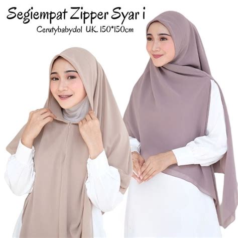 Jual Jilbab Segi Empat Zipper Syari Resleting Ori Alsha Shopee Indonesia