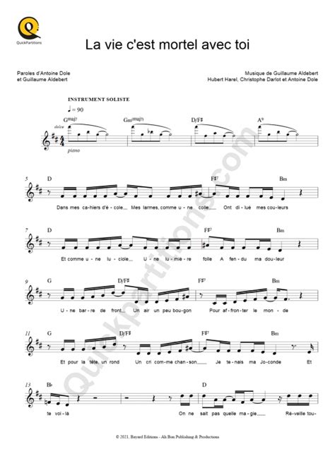 Partition Pour Instruments Solistes La Vie C Est Mortel Avec Toi De