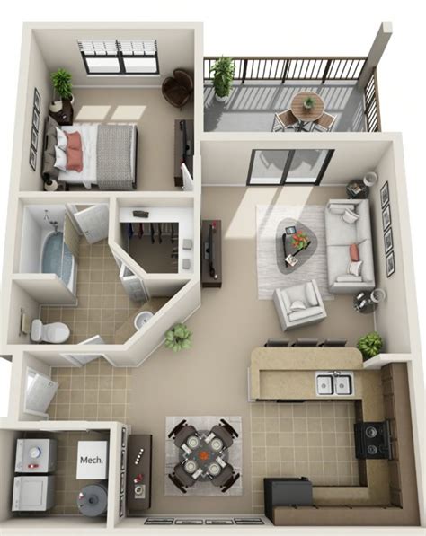 Modern Two Bedroom Apartment Floor Plan