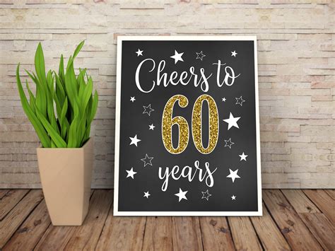 Cheers To 60 Years 60th Birthday Sign Happy 60th Birthday 60th Anniversary Sign Fun 60th