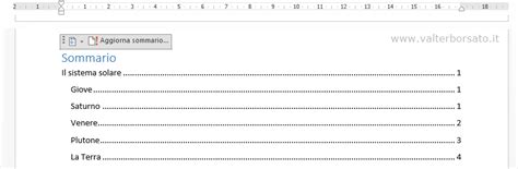 Sommari Indici Di Contenuto Di WORD La Creazione Di Un Sommario In