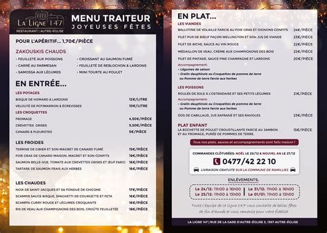 Notre menu traiteur pour les fêtes 2023 Restaurant La Ligne 147