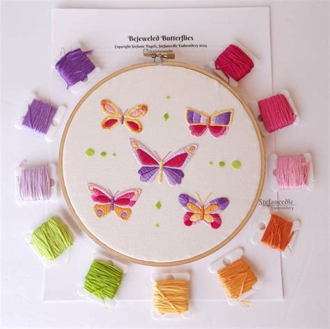 Bejeweled Butterflies Hand Embroidery Pattern Pdf Etsy