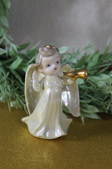 Vintage Angel Figurine Lusterware Angel Playing Instrument Etsy