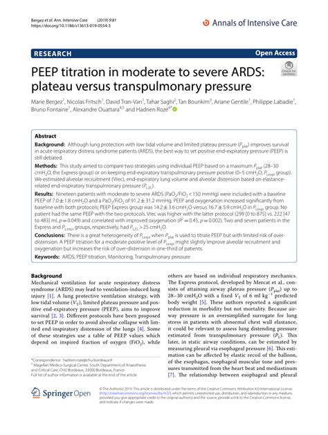 (PDF) PEEP titration in moderate to severe ARDS: plateau versus transpulmonary pressure