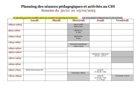 Calaméo Planning Cdi 2022 2023 Sem05