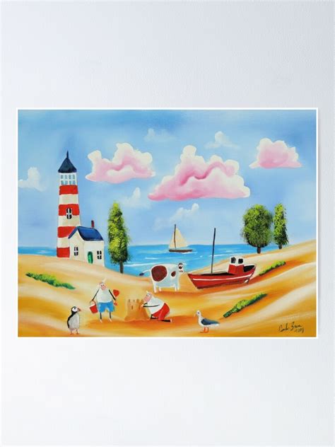 Cow And Sheep At The Seaside Poster By Gordonbruce Redbubble