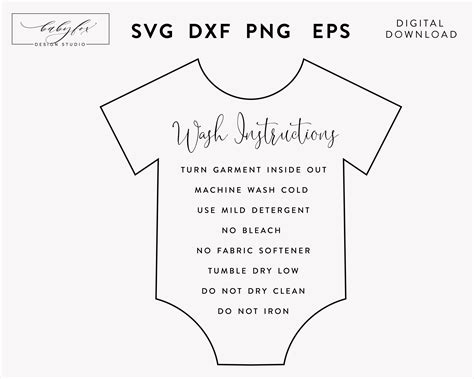 Baby Onesie Care Card Svg Baby Onesie Washing Instructions Etsy