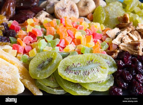 Candied Fruits Background Texture Mixed Assortment Closeup Stock Photo