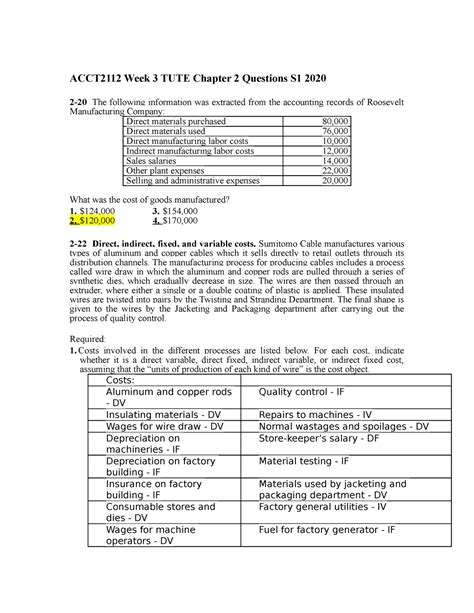 Acct Week Tute Chapters Questions S Acct