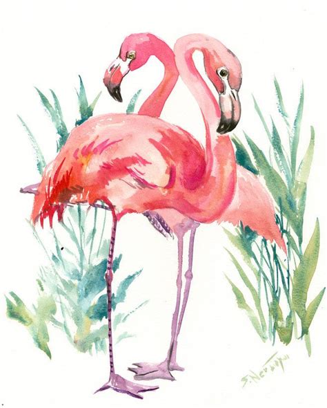 Pink Flamingos Original One Of A Kind Flamingo Watercolor Art Etsy