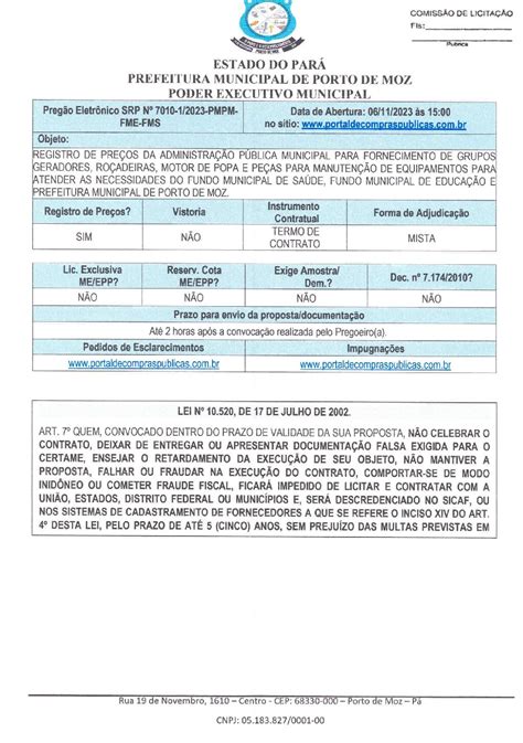EDITAL PREGÃO ELETRÔNICO SRP Nº 7010 1 2023 PMPM FME FMS AD