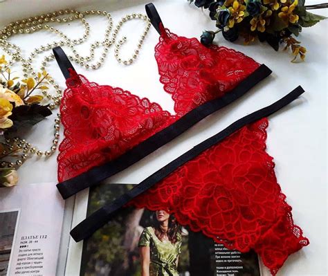 Red Silk Lingerie Set Black Lace Lingerie Sexy Lingerie Etsy